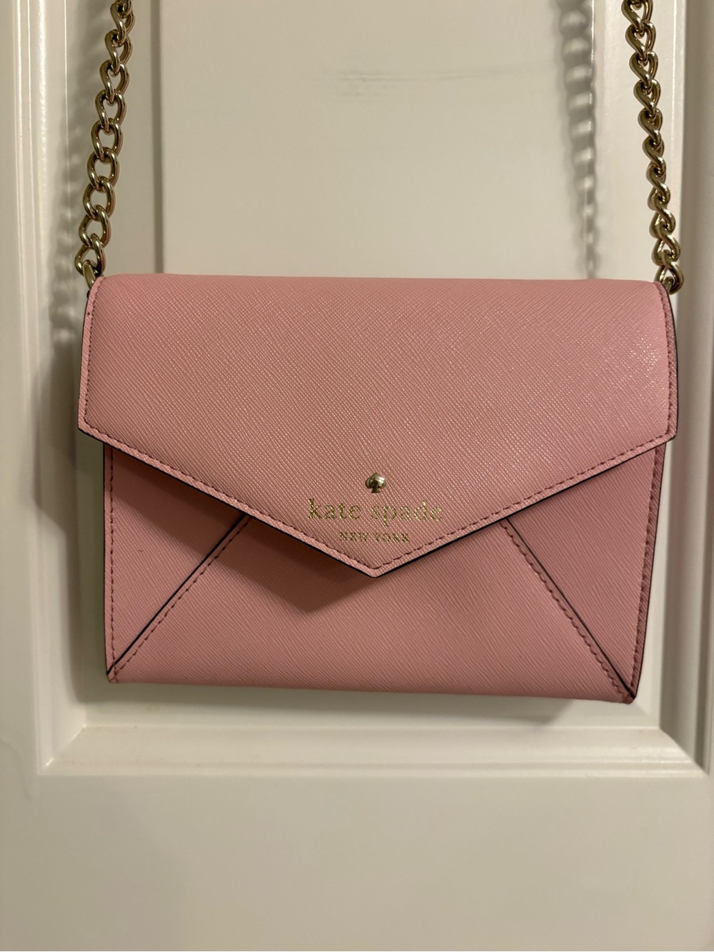 Kate Spade Blush Pink Saffiano Envelope Chain Crossbody Wallet